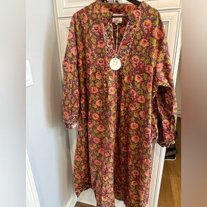 Victoria Dunn Floral Boho Tunic Dress in Coral, Olive & Navy